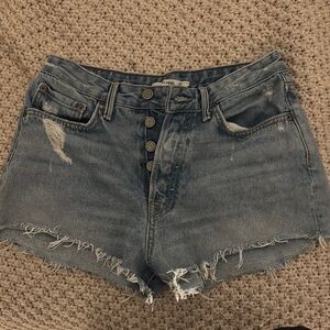 Blue High-Waisted Distressed Jean Shorts
